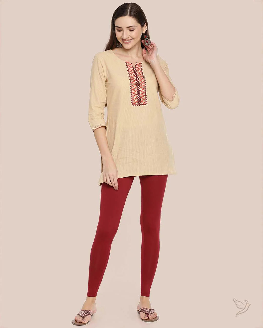 Twin Birds Ankle Legging - Burgundy