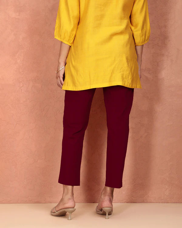 Twin Birds Cotton Straight Pant - Cherry Berry