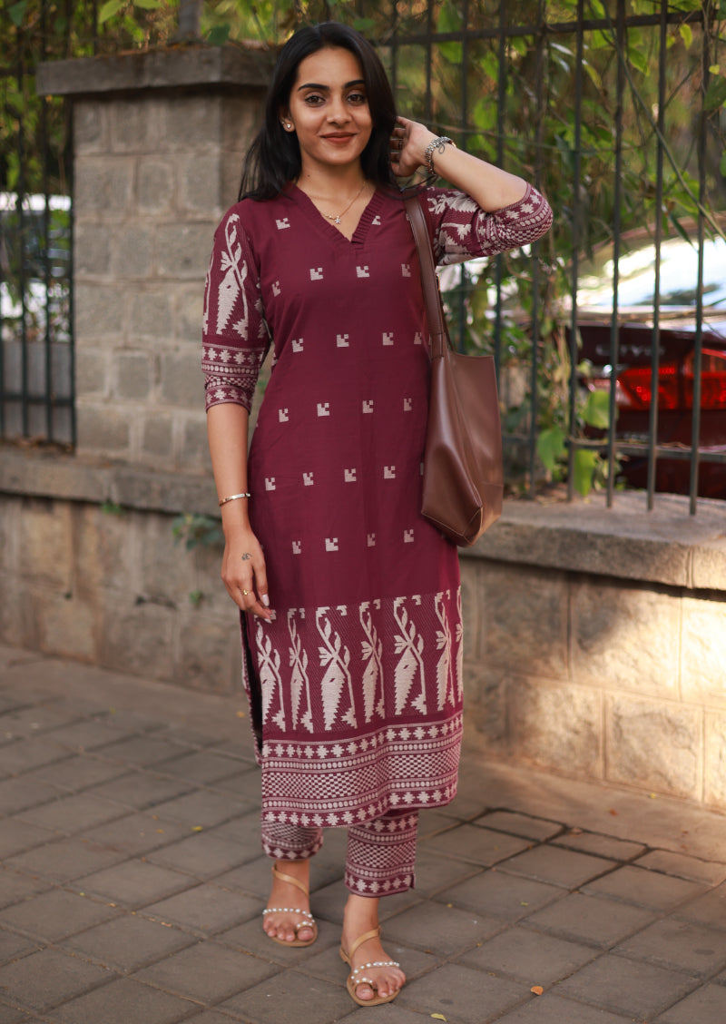 Claret Weaves Top and Pant Set