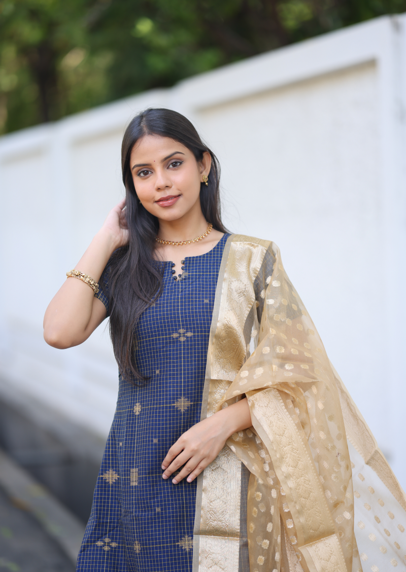 Golden Check Top & Dupatta Set