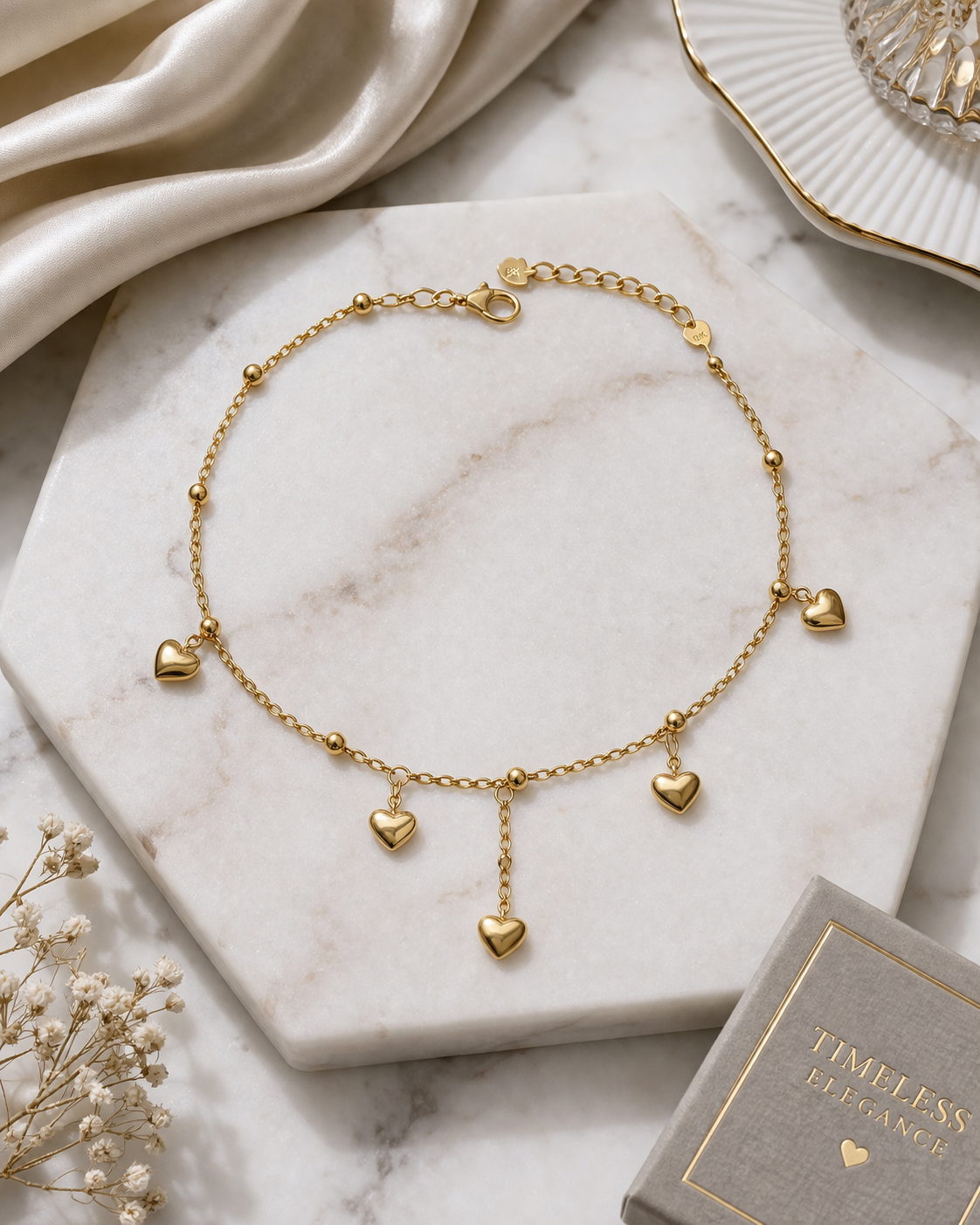 Delicate Puff Heart Charm Anklet