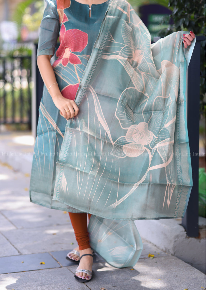 Midnight Bloom Top & Dupatta Set