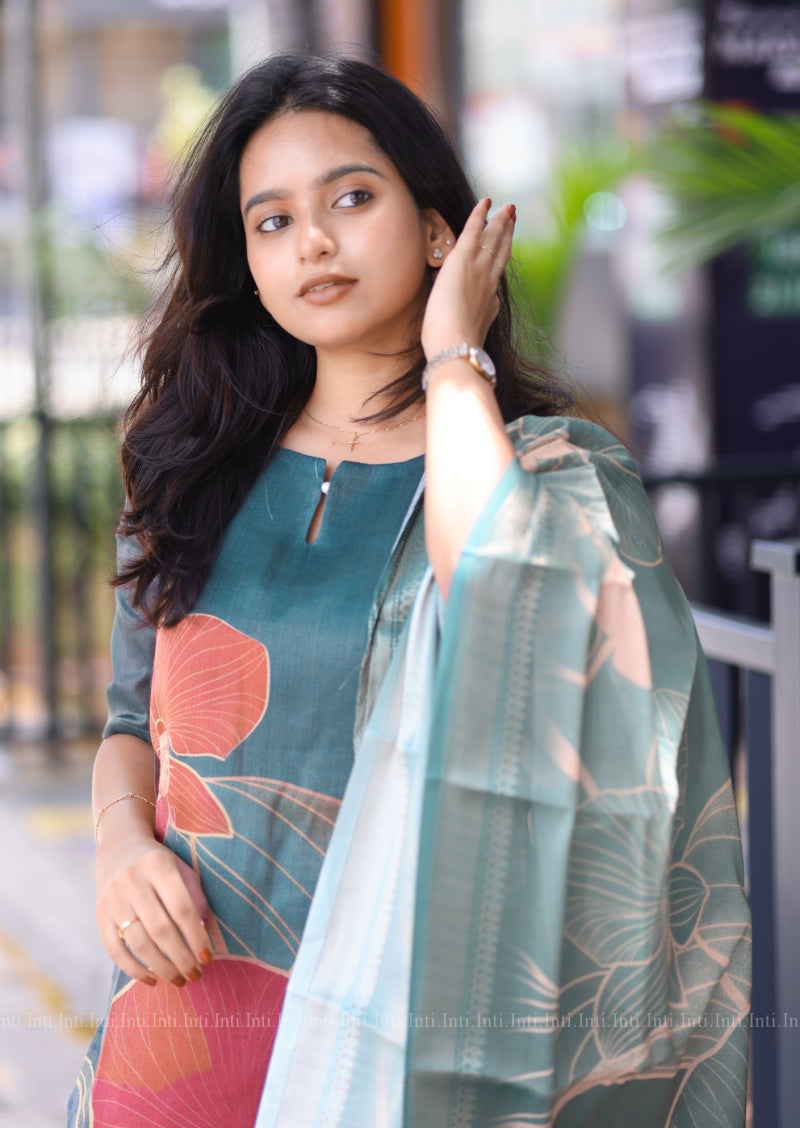 Midnight Bloom Top & Dupatta Set