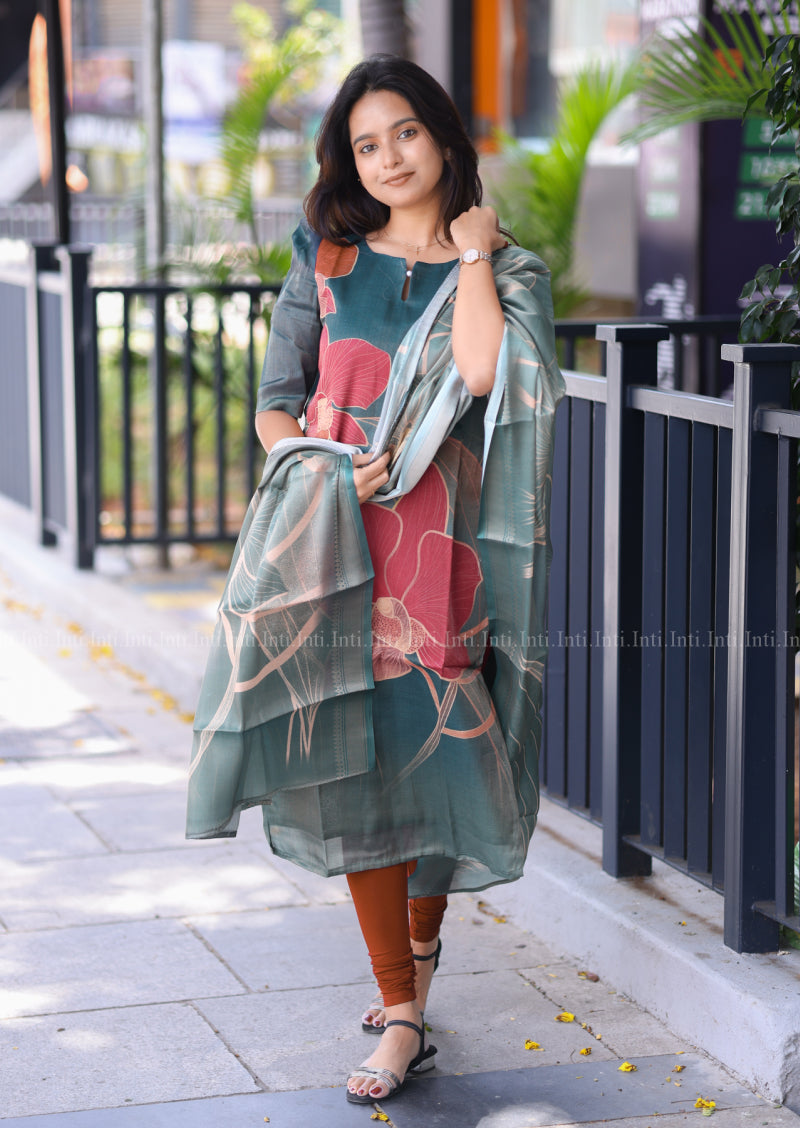 Midnight Bloom Top & Dupatta Set
