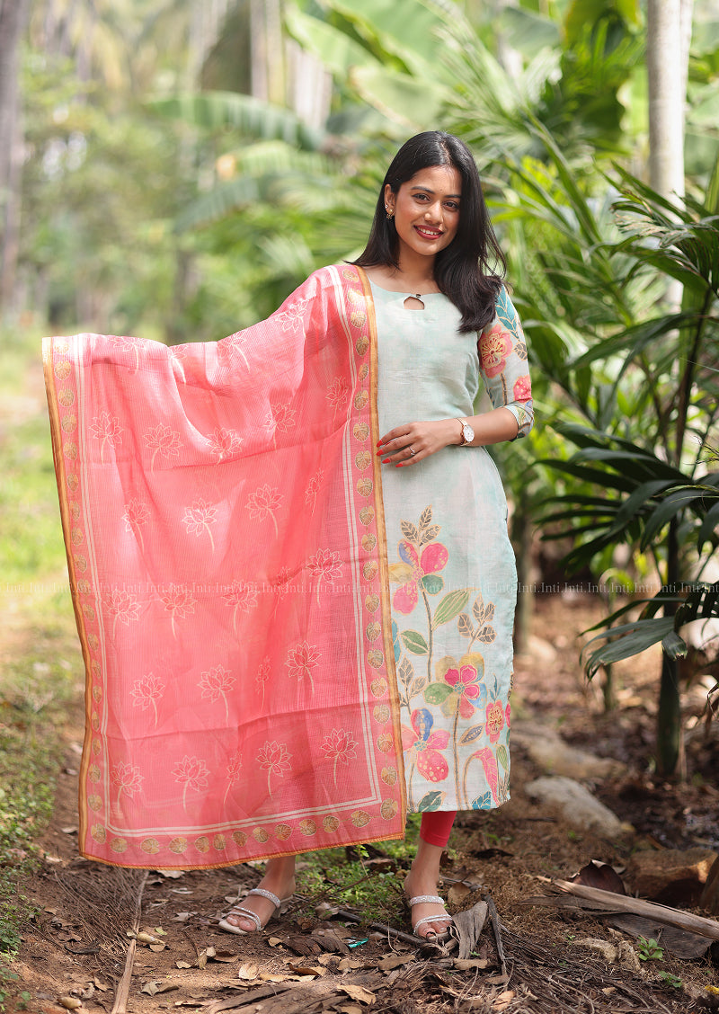 Mint rose Top & Dupatta Set