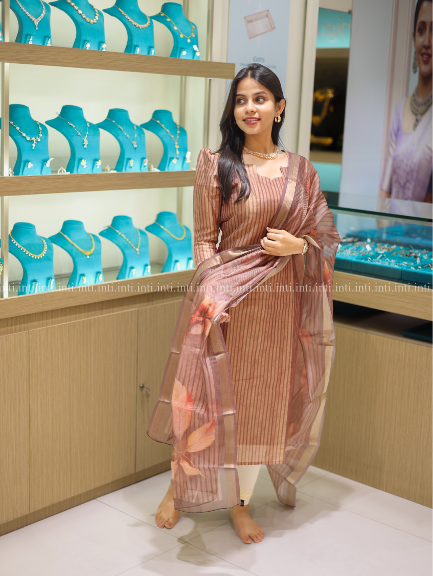 Coffee Streaks Top & Dupatta Set