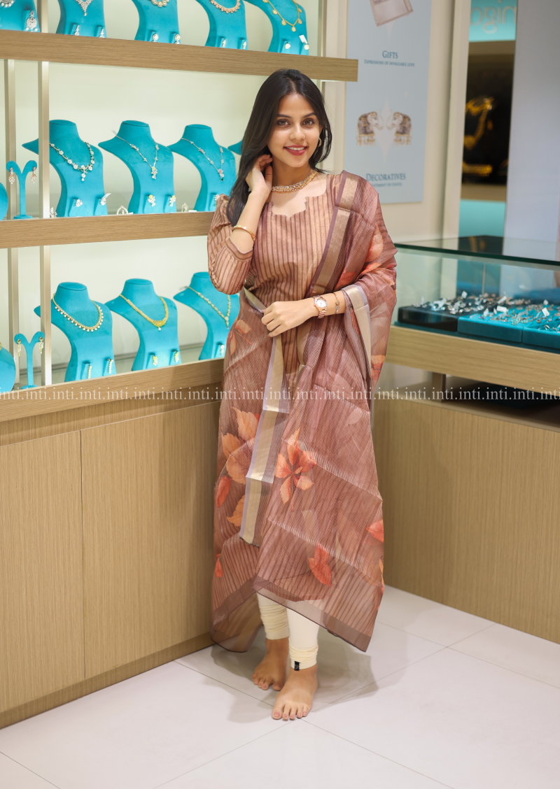 Coffee Streaks Top & Dupatta Set