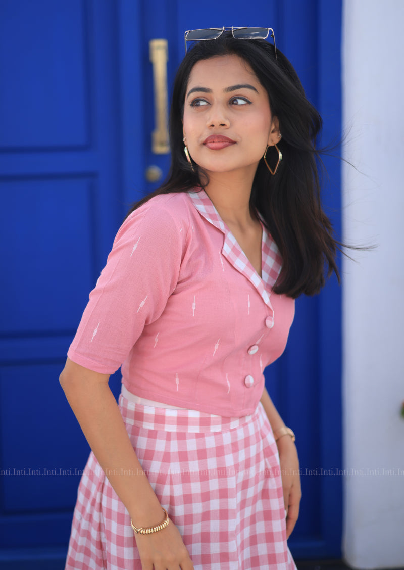 Rosy Checks Crop Top & Skirt