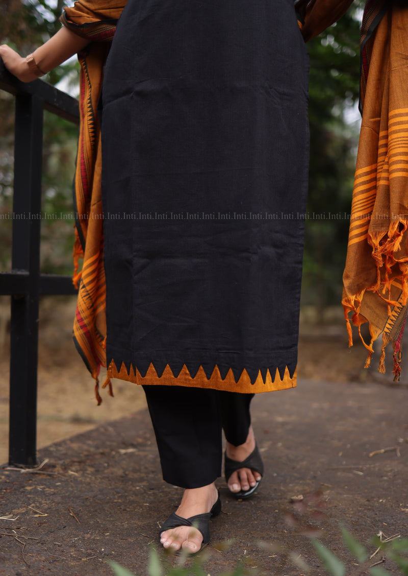 Solid Black Handloom Cotton Straight Pant