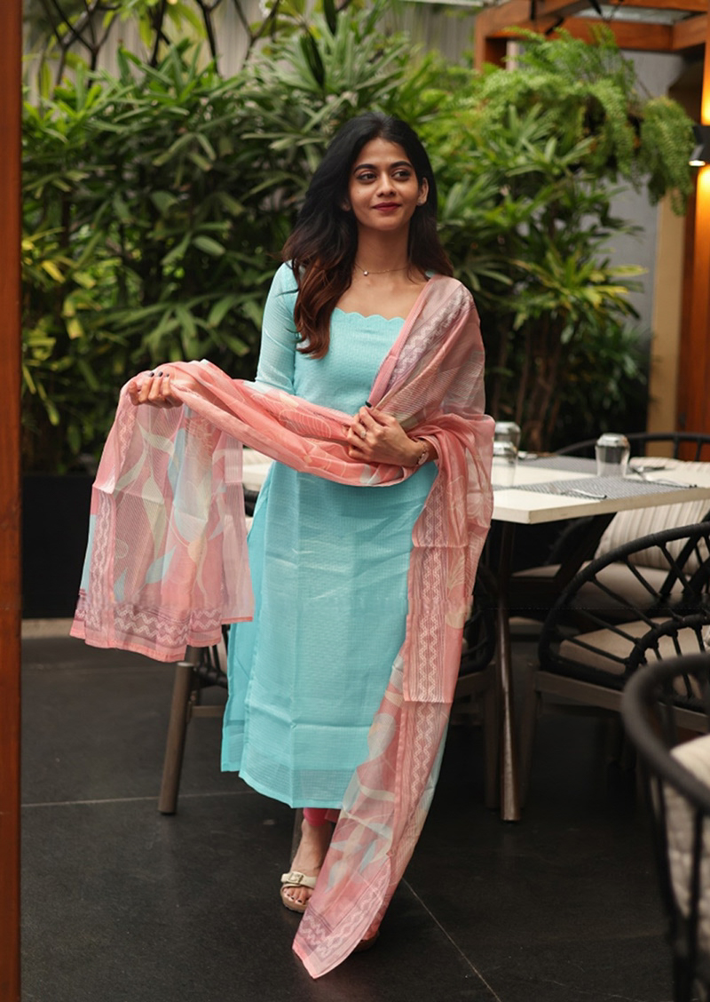 Sky Cream Top & Dupatta Set