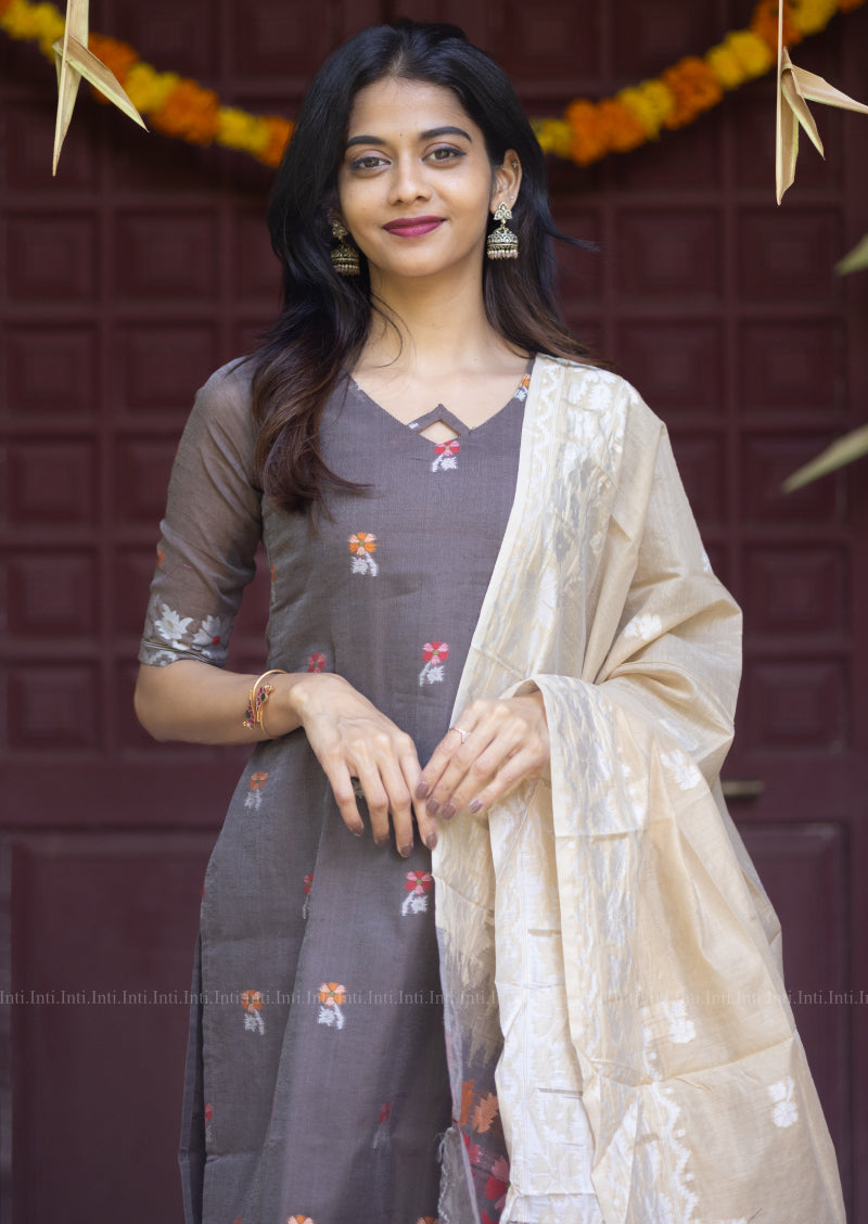 Wine Rose Top & Dupatta Set