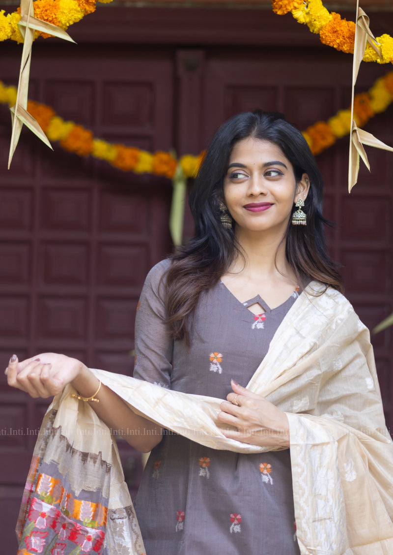 Wine Rose Top & Dupatta Set