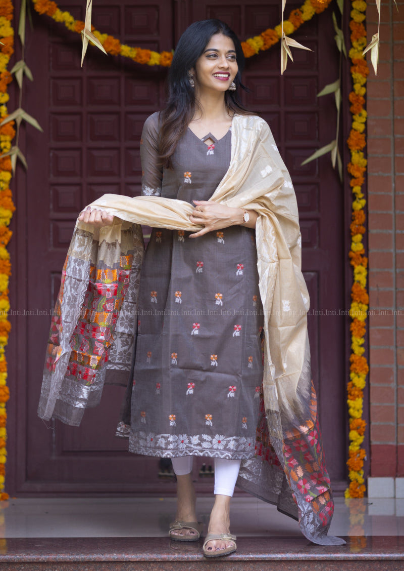 Wine Rose Top & Dupatta Set