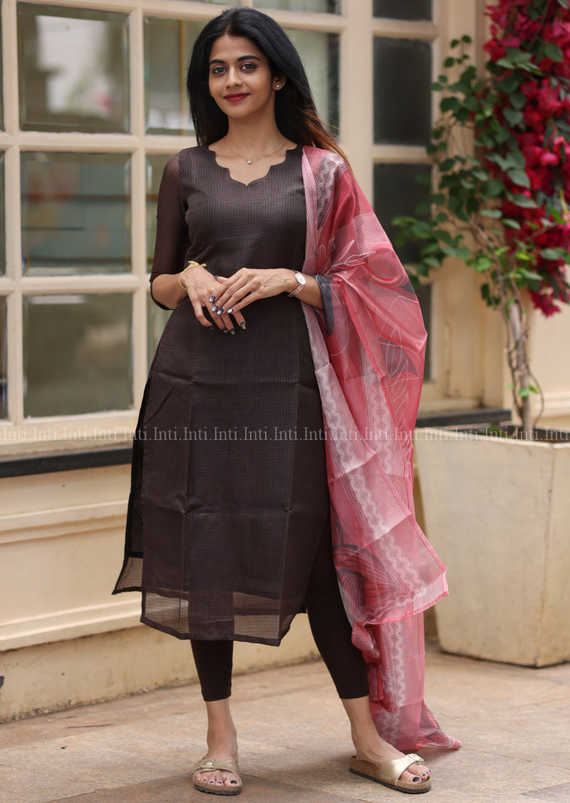 Chocolate Truffle Top & Dupatta Set