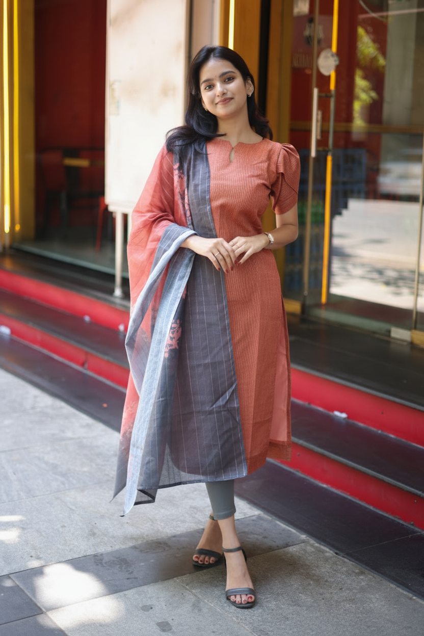 Fawn Cloud Top & Dupatta Set