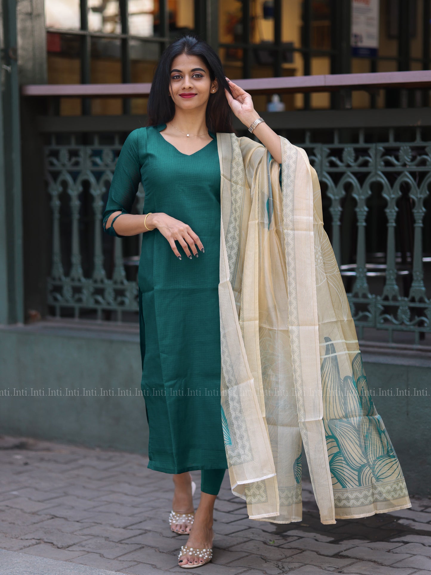 Fern Teal Top & Dupatta Set