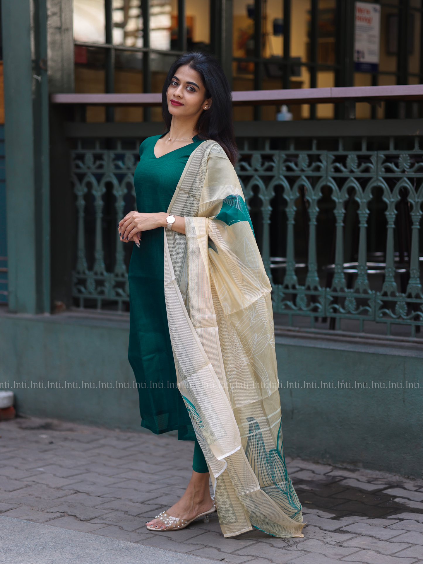 Fern Teal Top & Dupatta Set