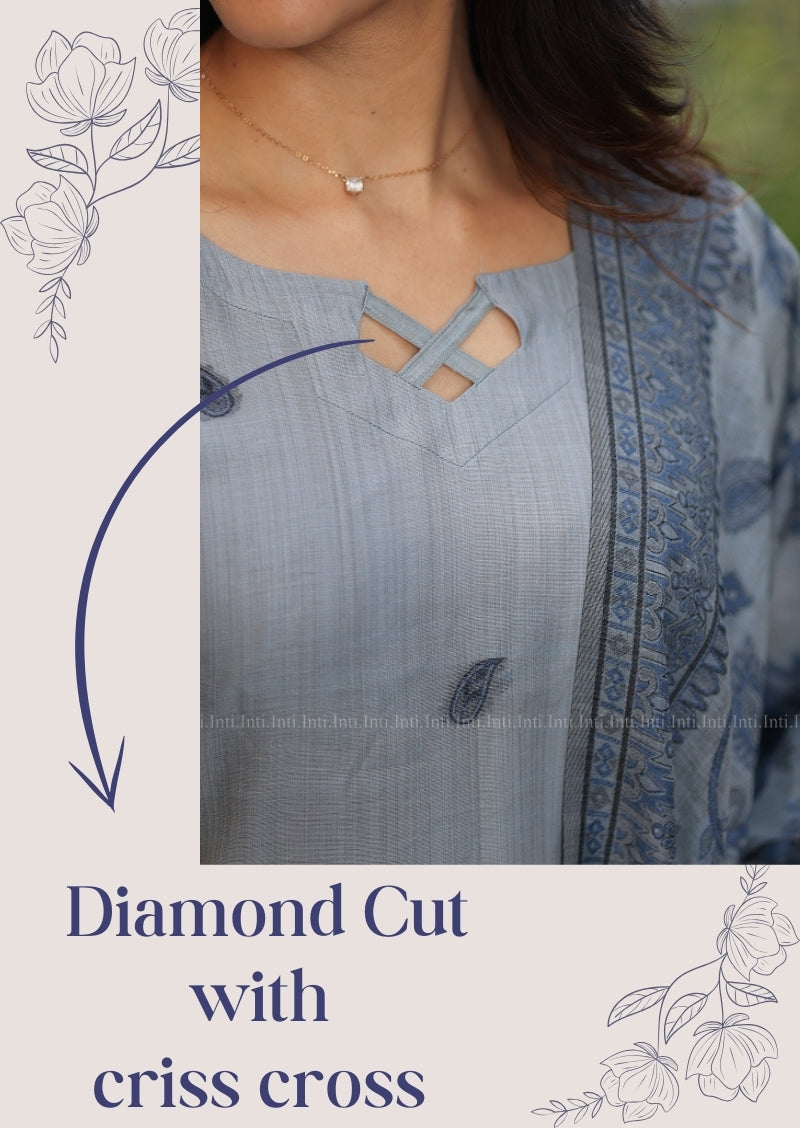 Blue Blossom Top & Dupatta Set