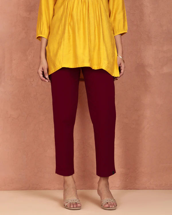 Twin Birds Cotton Straight Pant - Cherry Berry