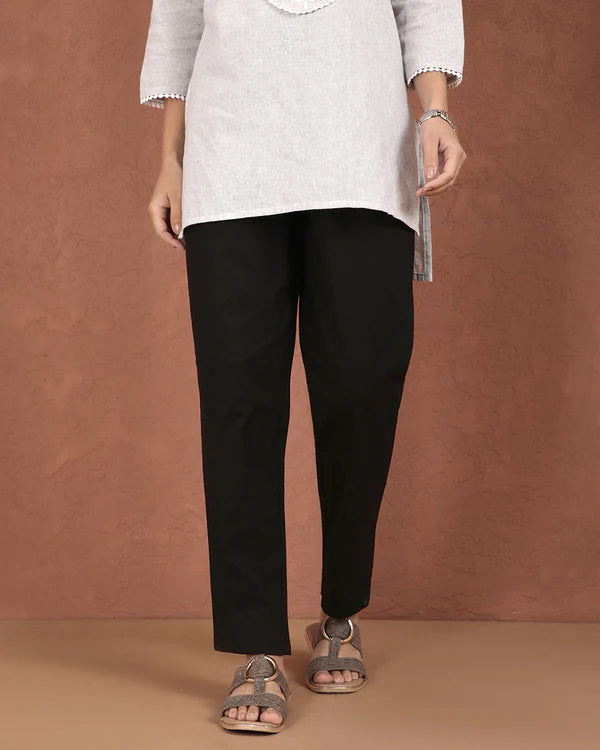 Twin Birds Cotton Straight Pant - Black Plus
