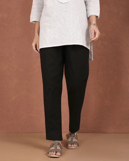 Twin Birds Cotton Straight Pant - Black Plus
