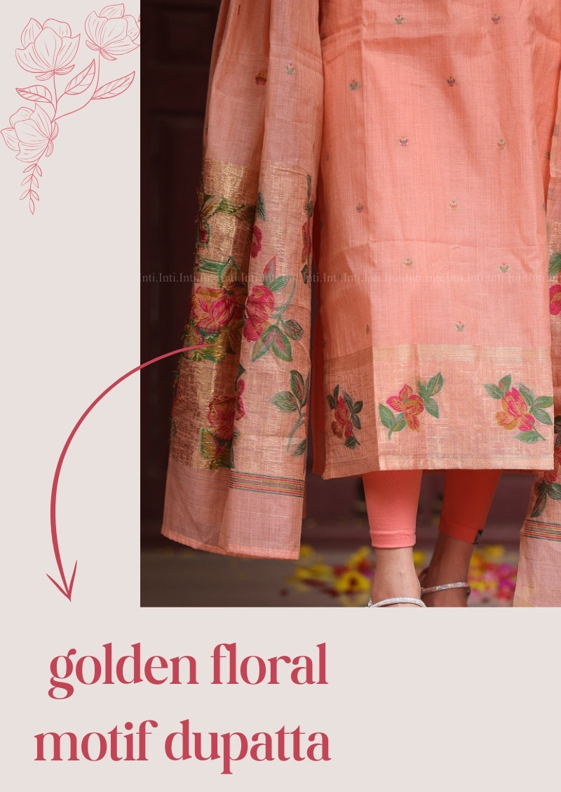 Peach Flourish Top & Dupatta Set