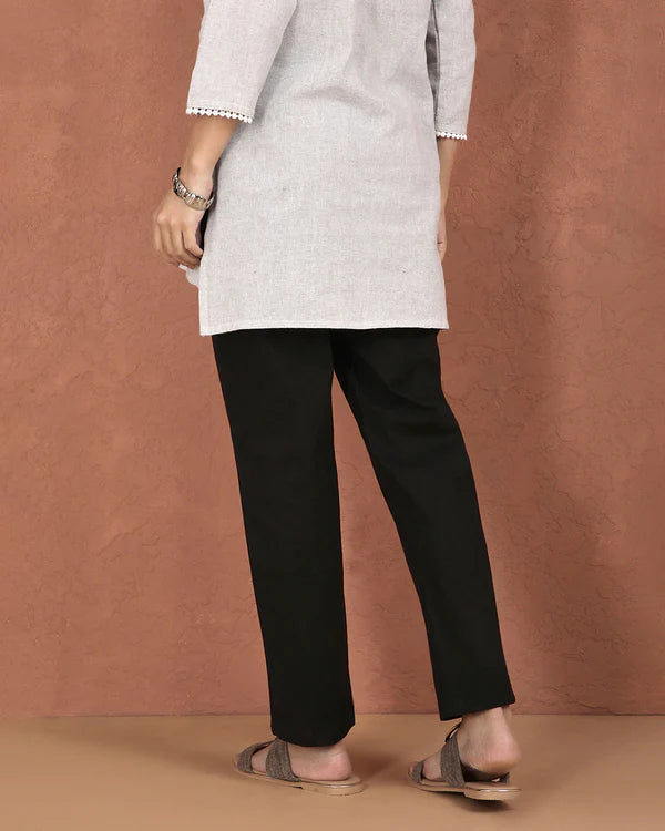 Twin Birds Cotton Straight Pant - Black Plus