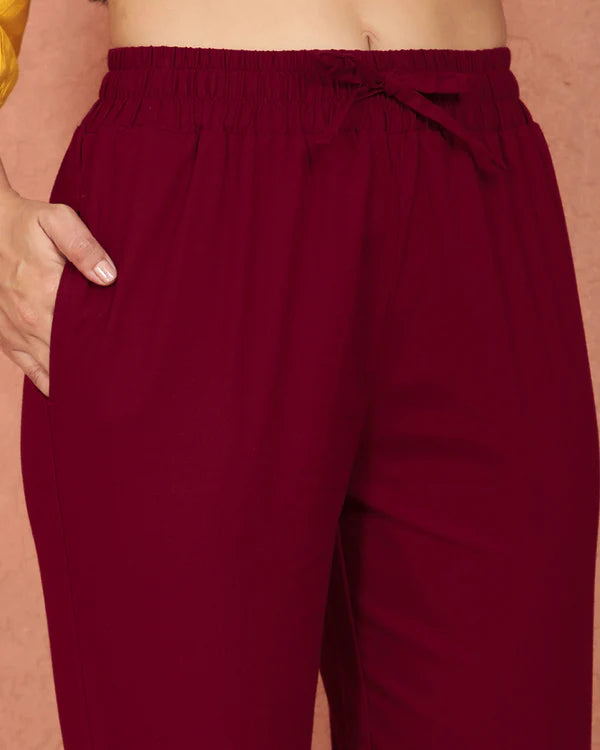 Twin Birds Cotton Straight Pant - Cherry Berry