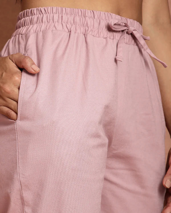 Twin Birds Cotton Straight Pant - Rose Dust