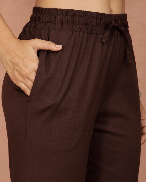 Twin Birds Cotton Straight Pant - Burgundy