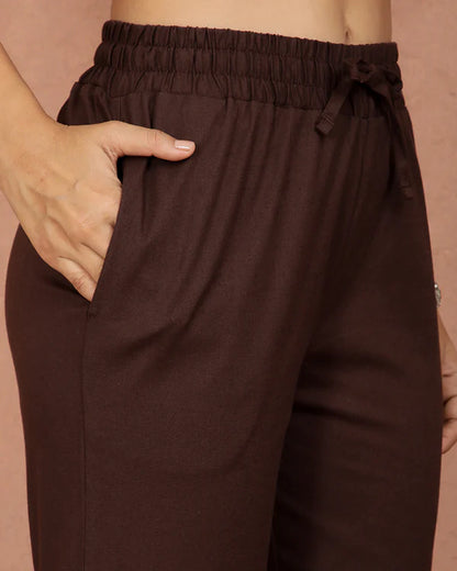 Twin Birds Cotton Straight Pant - Burgundy