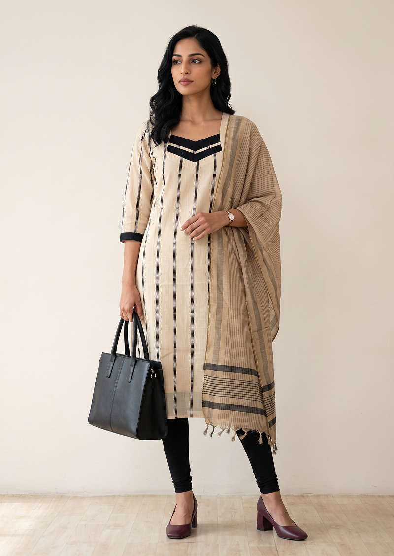 Artisan Beige Top & Dupatta Set
