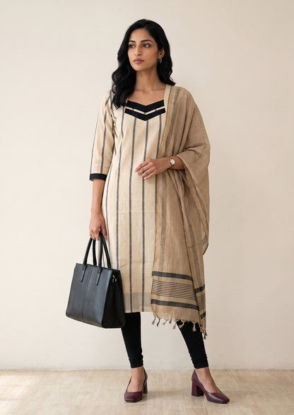 Artisan Beige Top & Dupatta Set