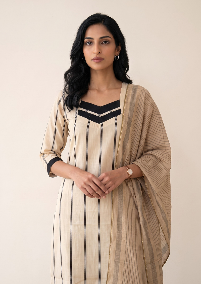 Artisan Beige Top & Dupatta Set