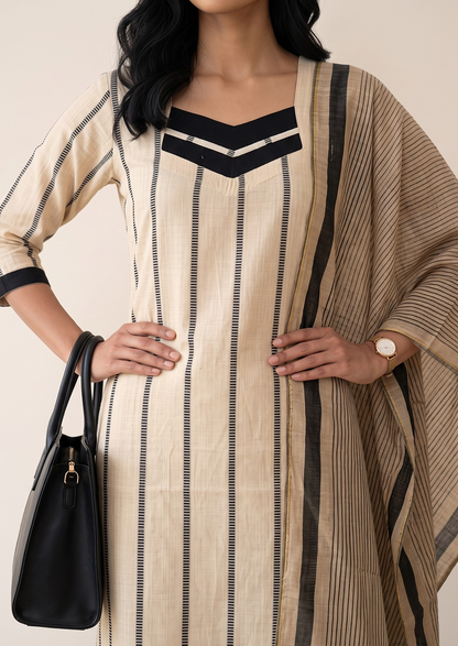 Artisan Beige Top & Dupatta Set