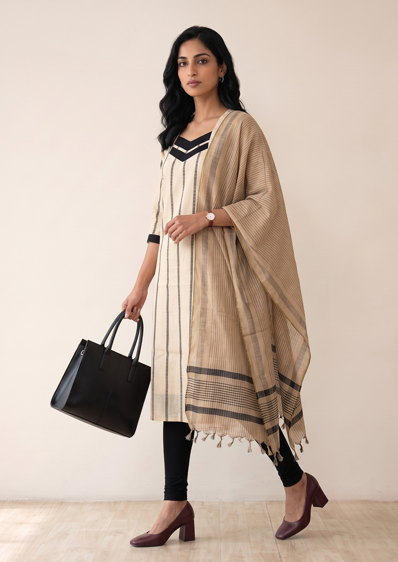 Artisan Beige Top & Dupatta Set