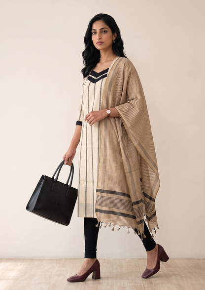 Artisan Beige Top & Dupatta Set