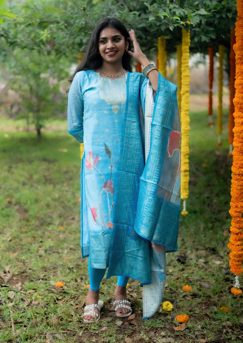 Blue Mirage Top & Dupatta Set