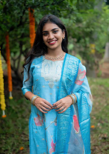 Blue Mirage Top & Dupatta Set