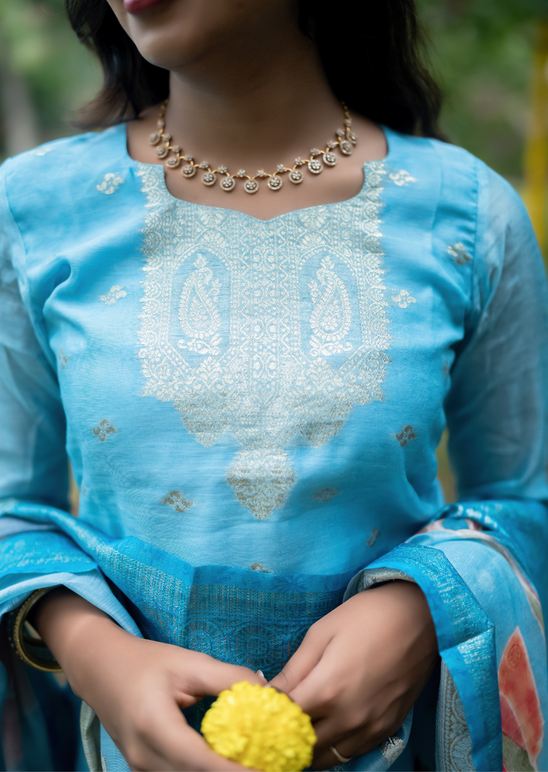 Blue Mirage Top & Dupatta Set