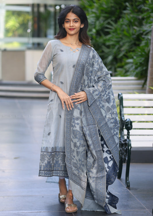 Blue Blossom Top & Dupatta Set