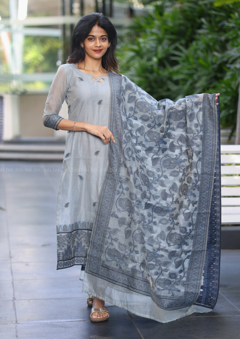 Blue Blossom Top & Dupatta Set