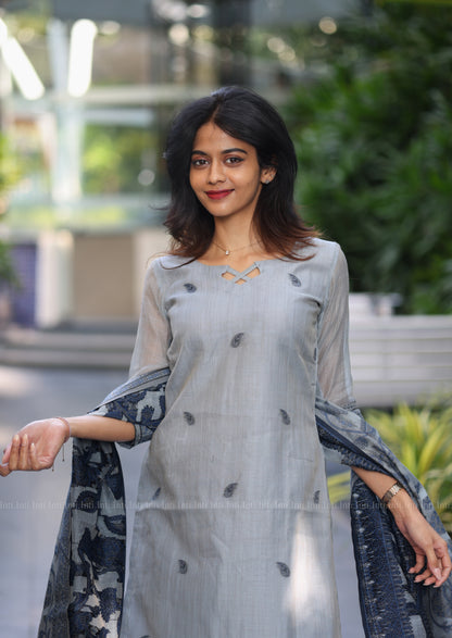 Blue Blossom Top & Dupatta Set