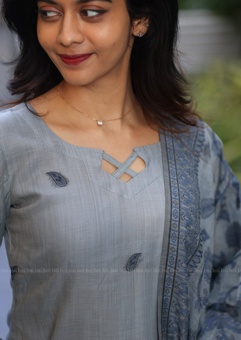 Blue Blossom Top & Dupatta Set