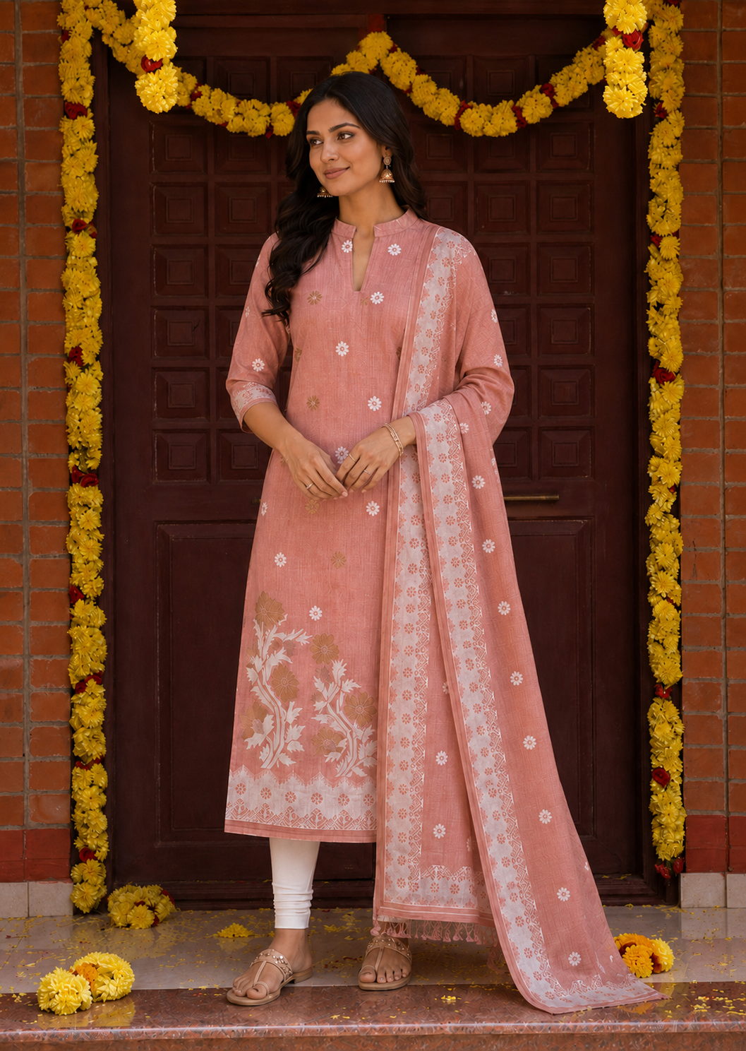 Tender Peach Top & Dupatta Set