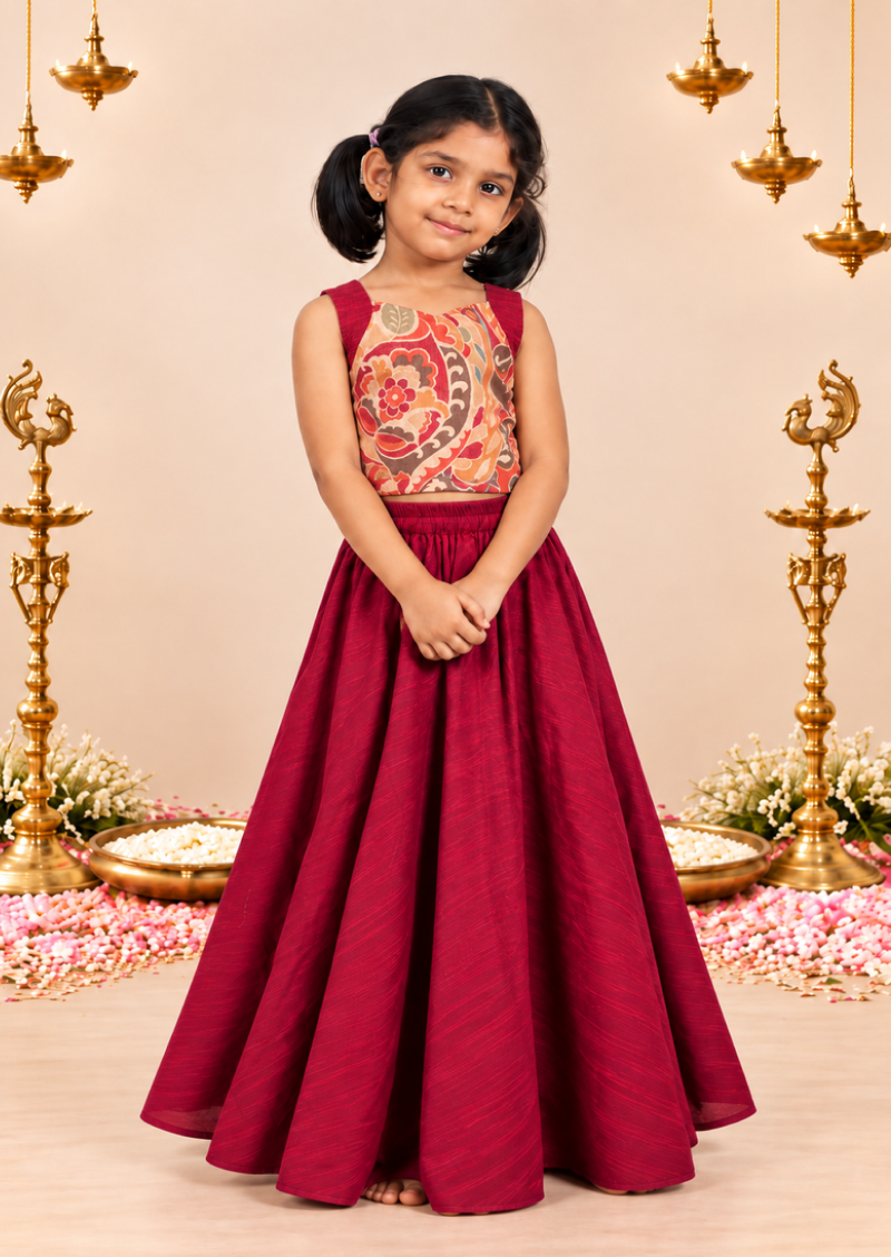 Cherry Chikoo Kids Crop Top & Skirt Set