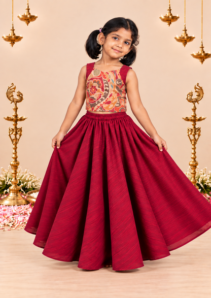 Cherry Chikoo Kids Crop Top & Skirt Set