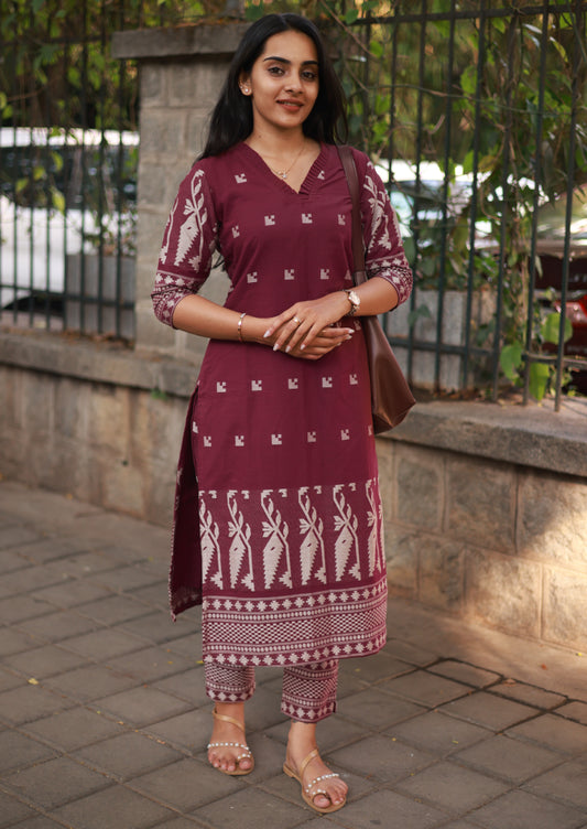 Claret Weaves Top and Pant Set