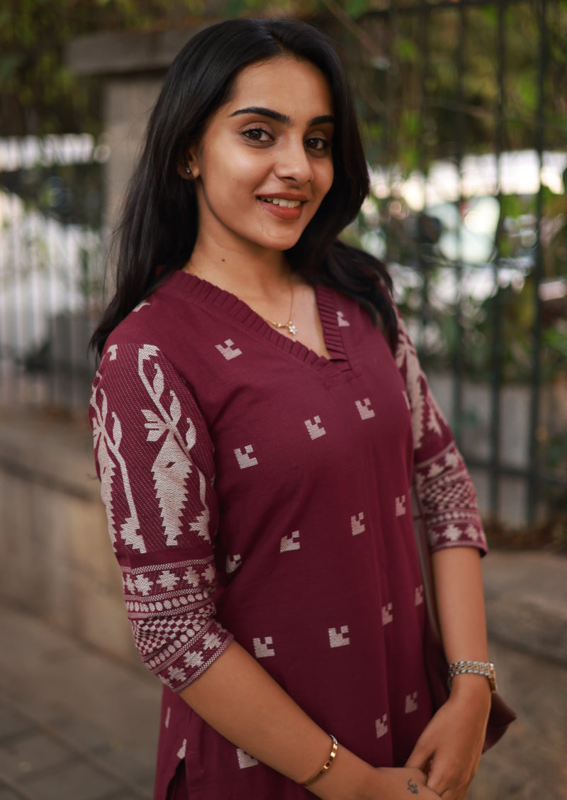 Claret Weaves Top and Pant Set