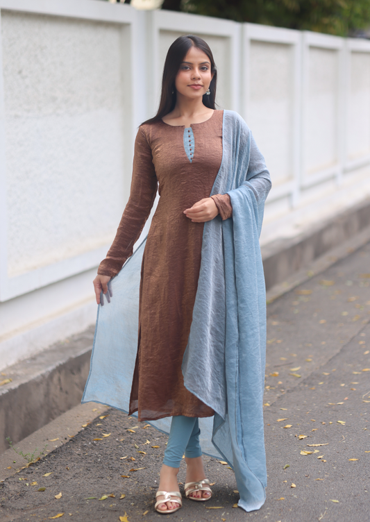 Cocoa Mist Top & Dupatta Set